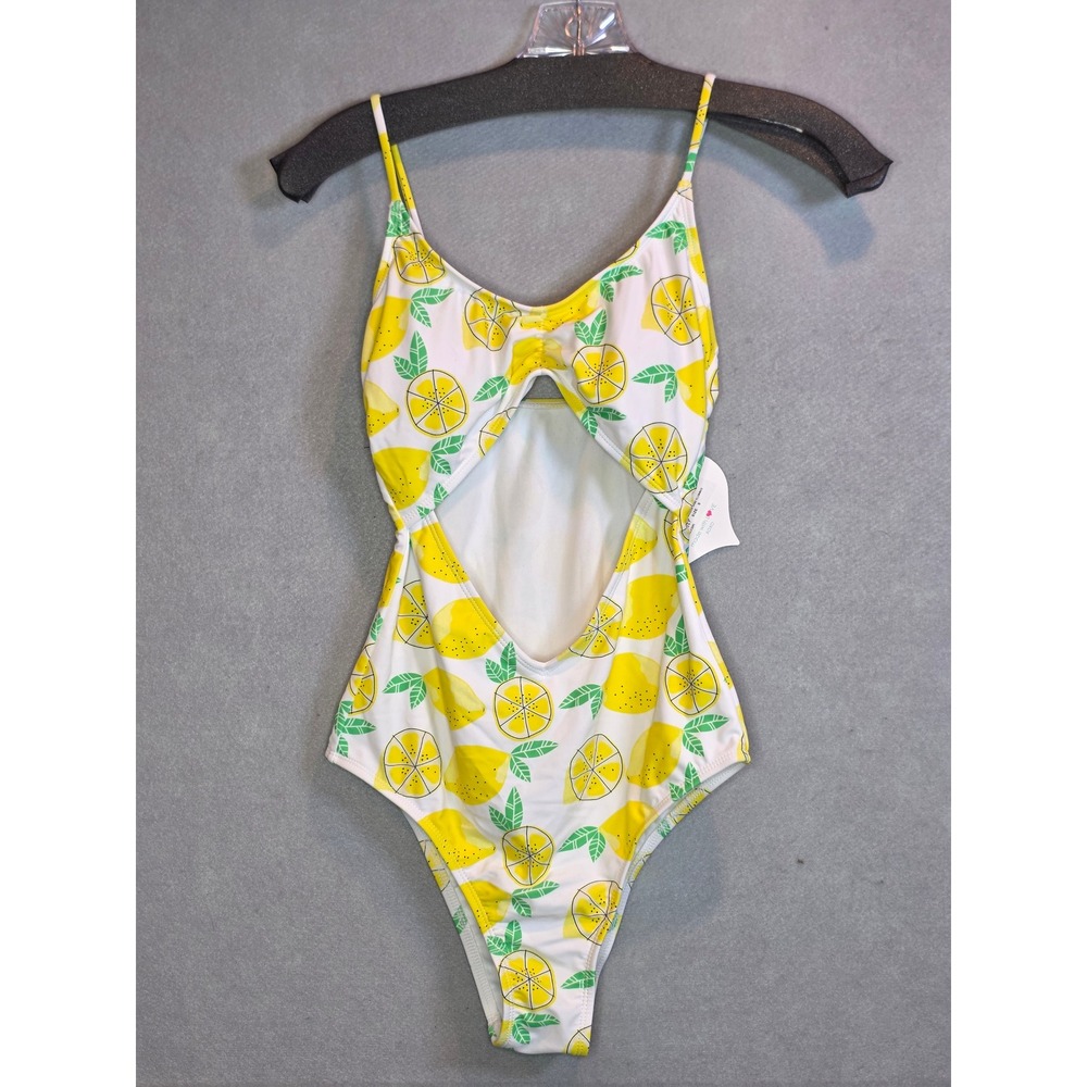 Sugar Coast by Lolli Swim Lemon Print Cutout One Piece Swimsuit Yellow White S